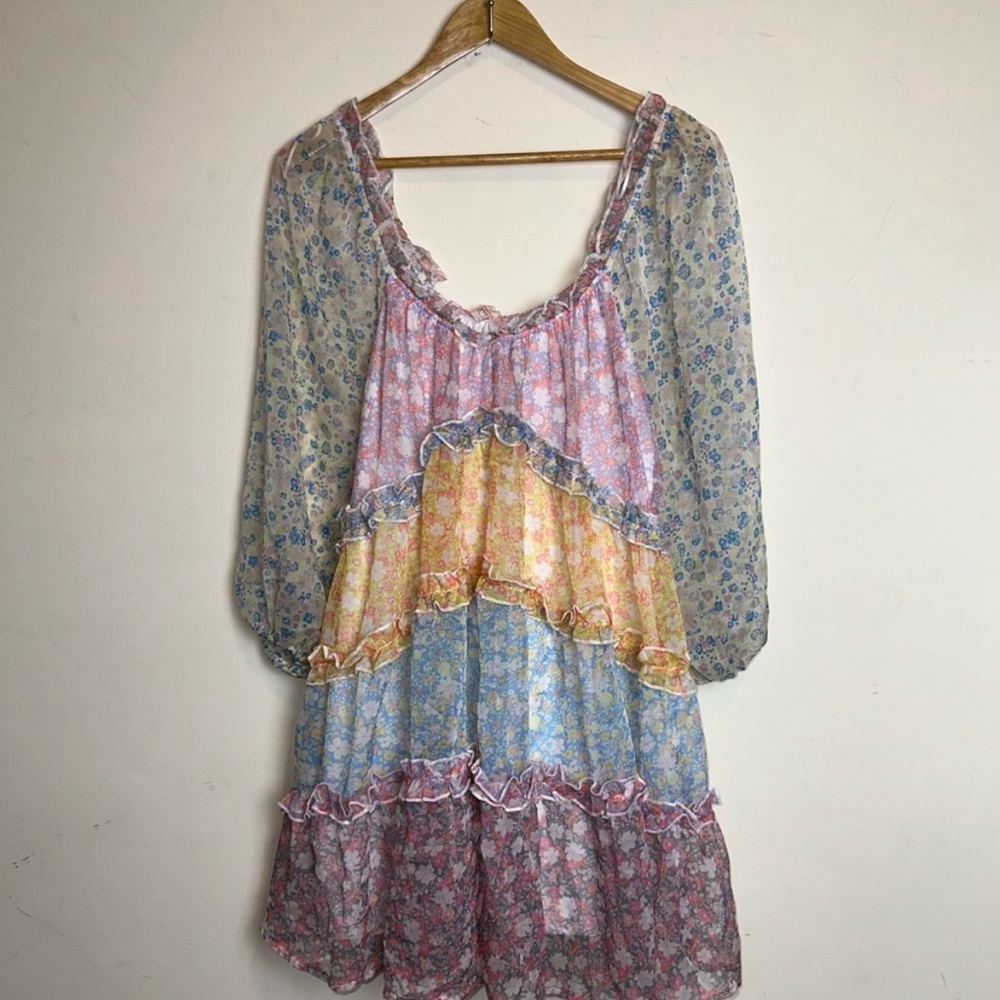 Love Colette Maisie Mini Cottage Babydoll Patchwork Floral Off-Shoulder L Dress - Picture 11 of 13